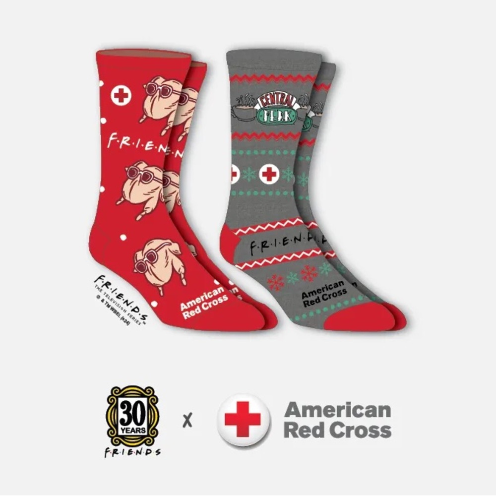 NWT Friends X American Red‎ Cross Holiday Blood Donor Socks (2 Pairs).